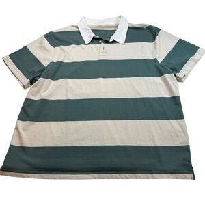 Madewell XXL Striped Rugby Polo Shirt‎ Cotton Blend Green White Casual Oversized